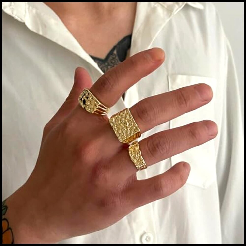 Gold Stackable Knuckle Rings Set, Hammered Geomet… - image 4